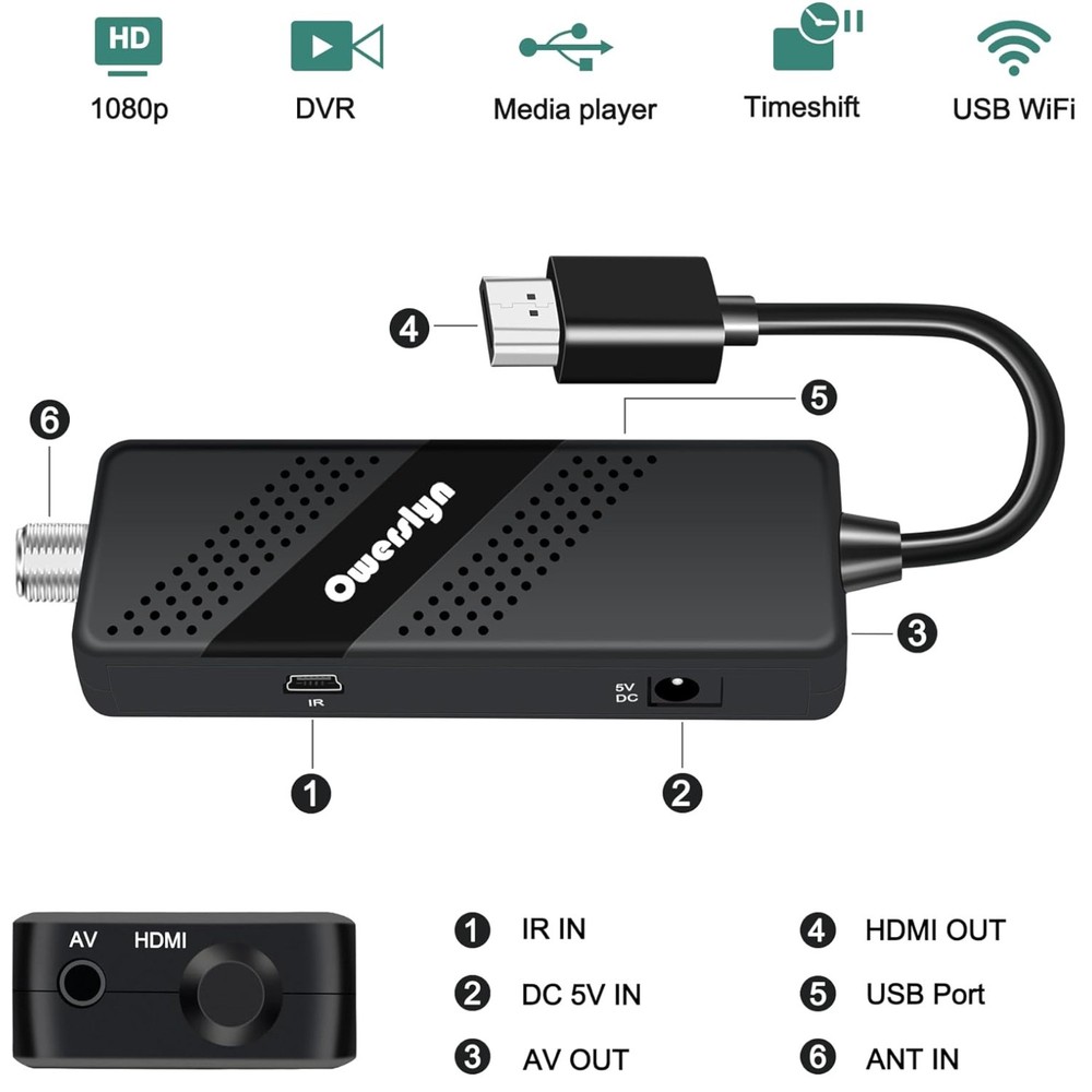 Mini TV Tuner Box with Playback & Remote Control