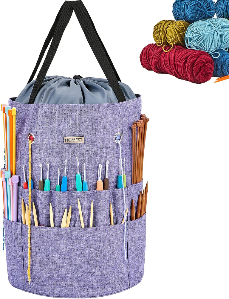 Large Crochet Bag with Customized Front Compartment for Knitting Accessories, Ya