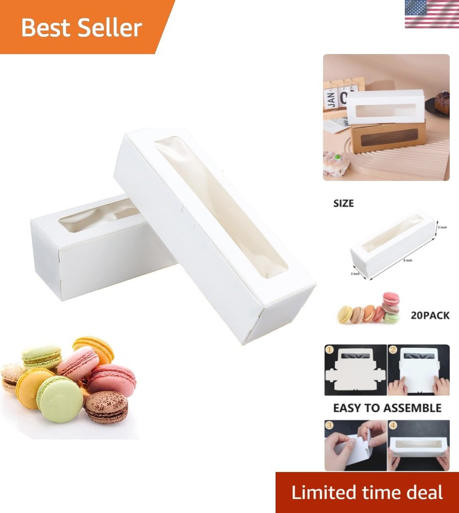 Recyclable Macaron Boxes - 20 Pack for 6-10 Macarons, Elegant Gift Packaging