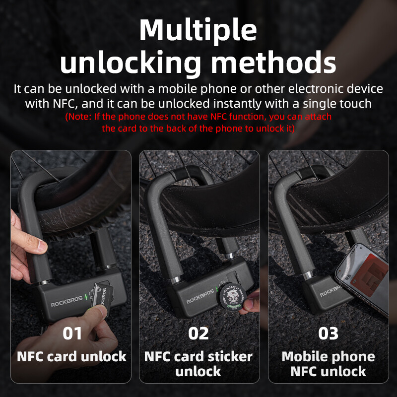 ROCKBROS Bicycle Motor Lock Bike NFC Smart U-Lock Quick Release Strong Secure