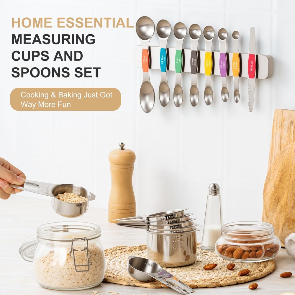 Stainless Steel Measuring Cups & Spoons Set, Kitchen Tools Nesting Measuring ...