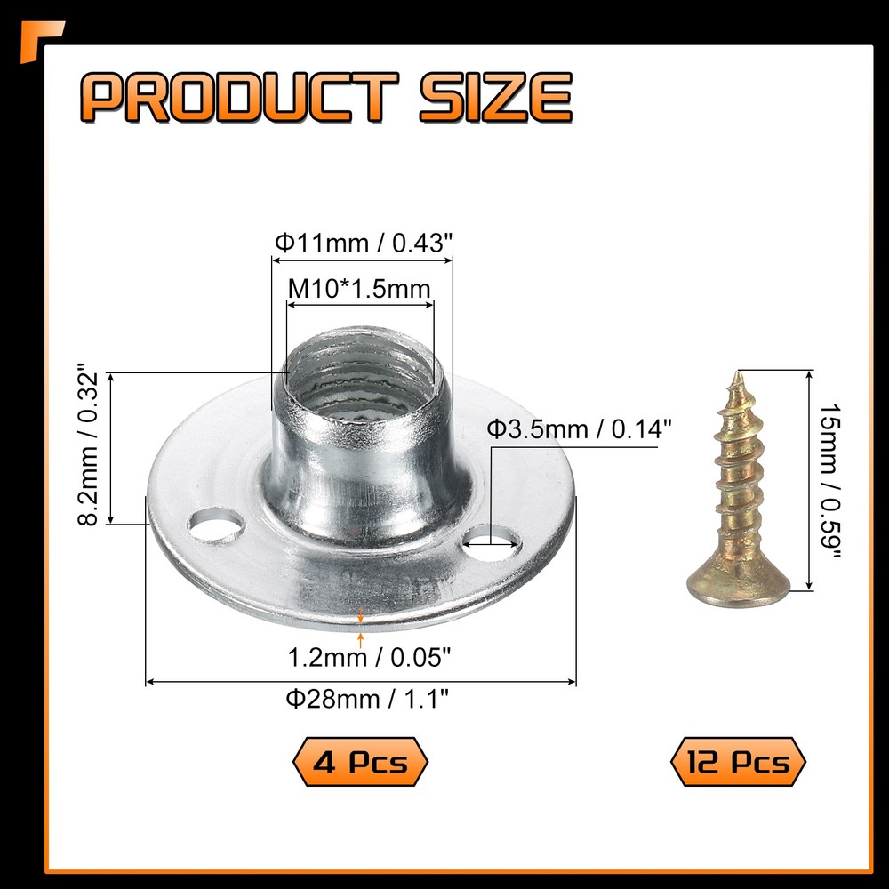 4pcs round nut M10 3 holes 8.2mm, , silver