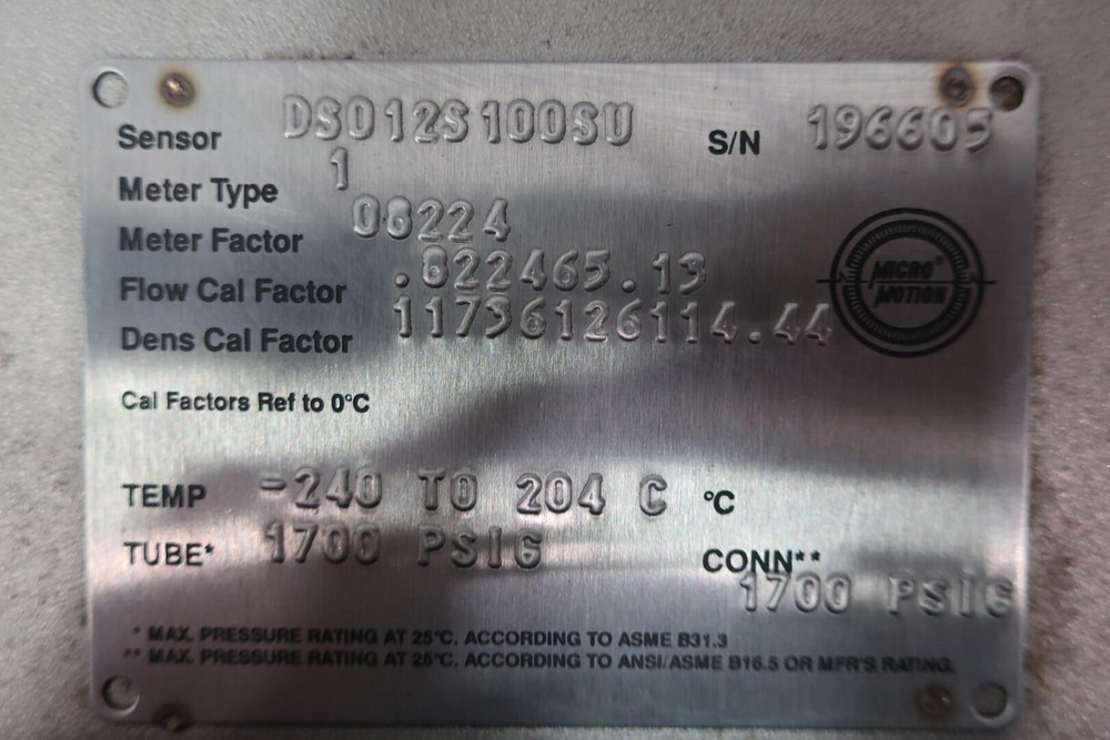 Micro Motion DS012S100SU Mass Flow Sensor