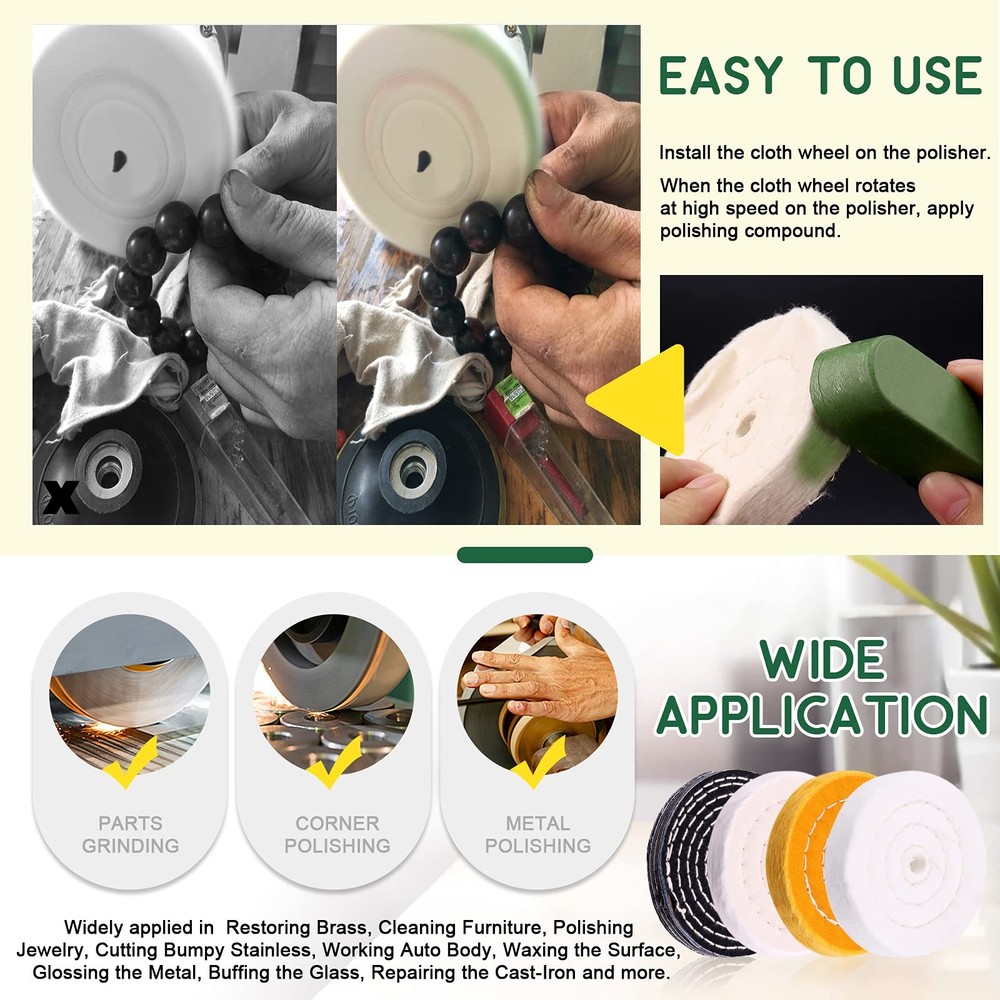 8Pcs 4inch Buffing Polishing Wheel Kit Includes Polishing Compounds, Buffer W...