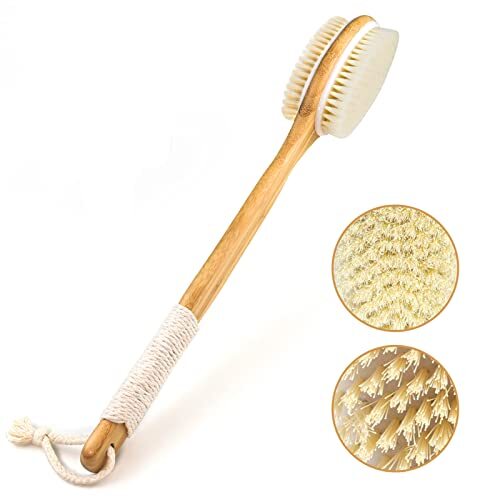 Cepillo corporal de cerdas de baño con mango largo de madera