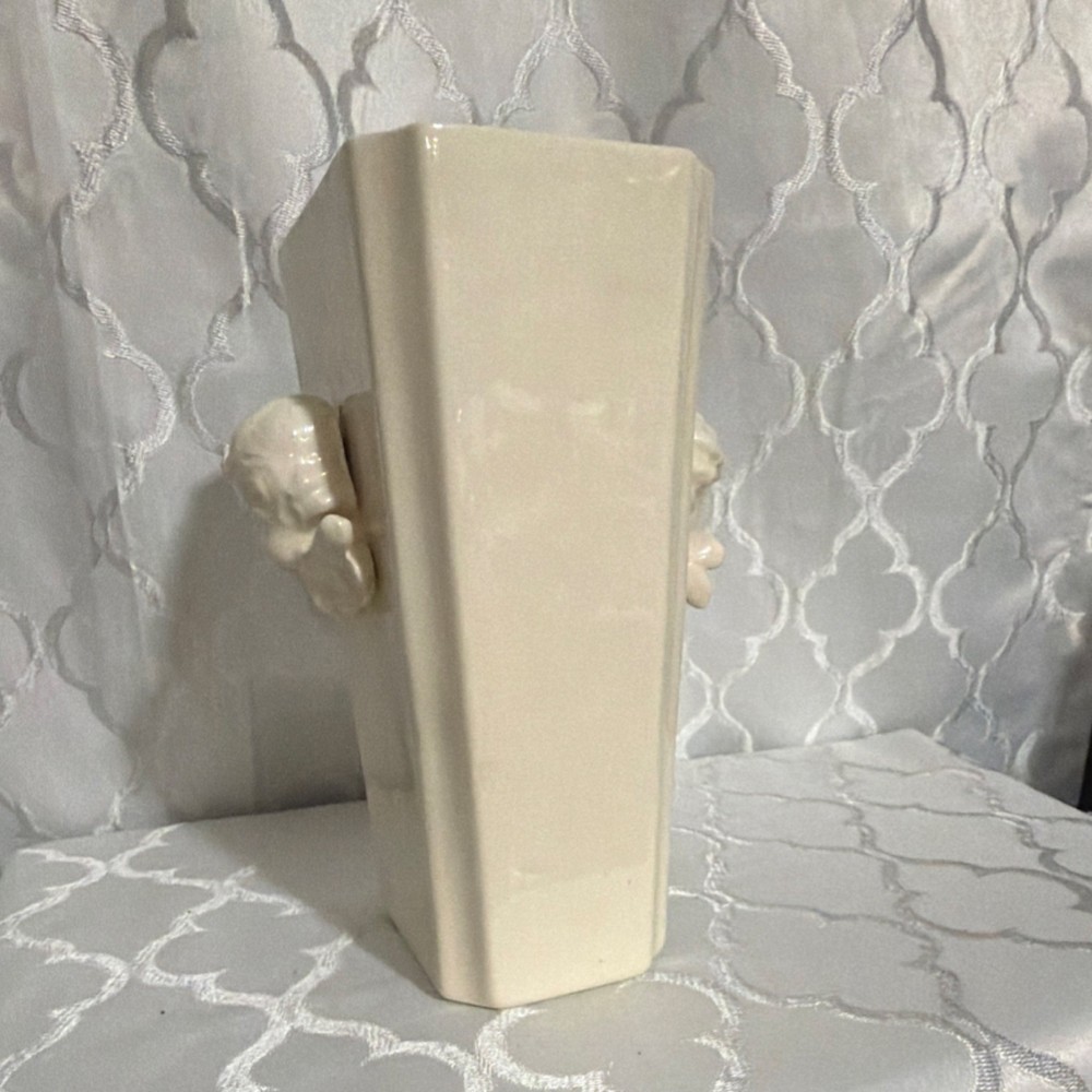 White Ceramic Angel Relief Decorative Vase Glossy Solid Pottery