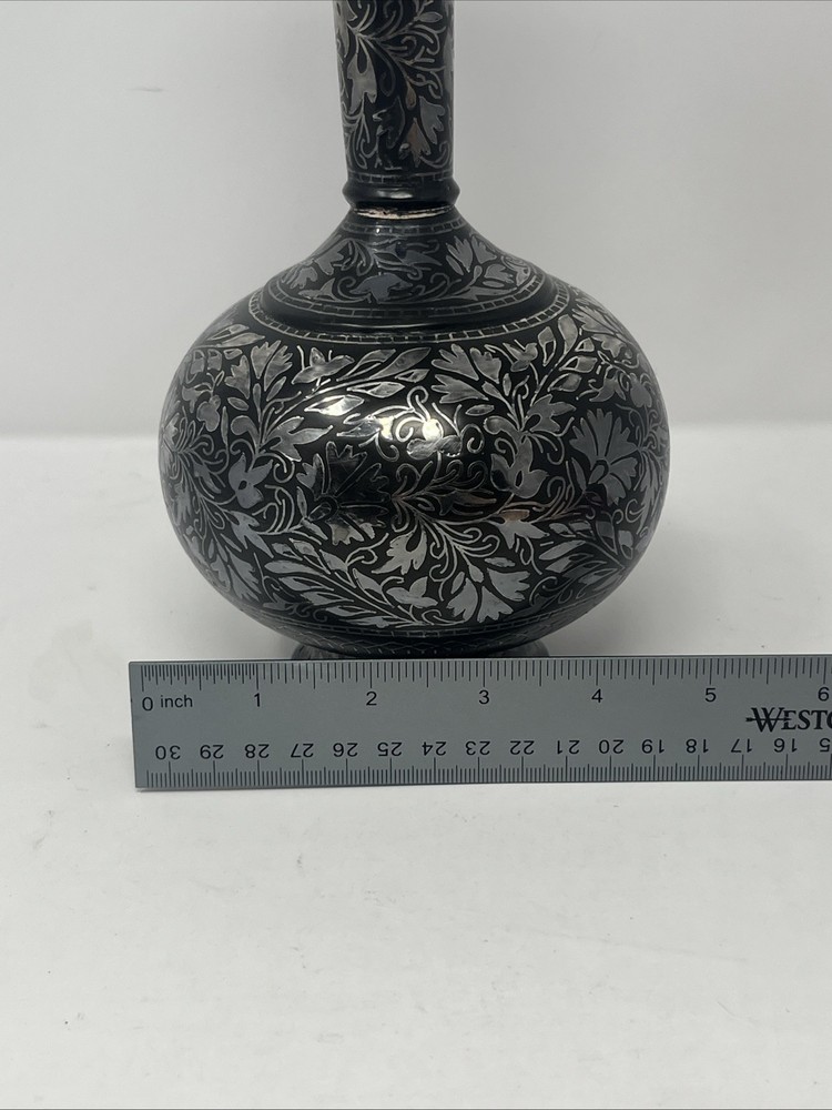 Vintage Bidri work Flower vase with silver embossing