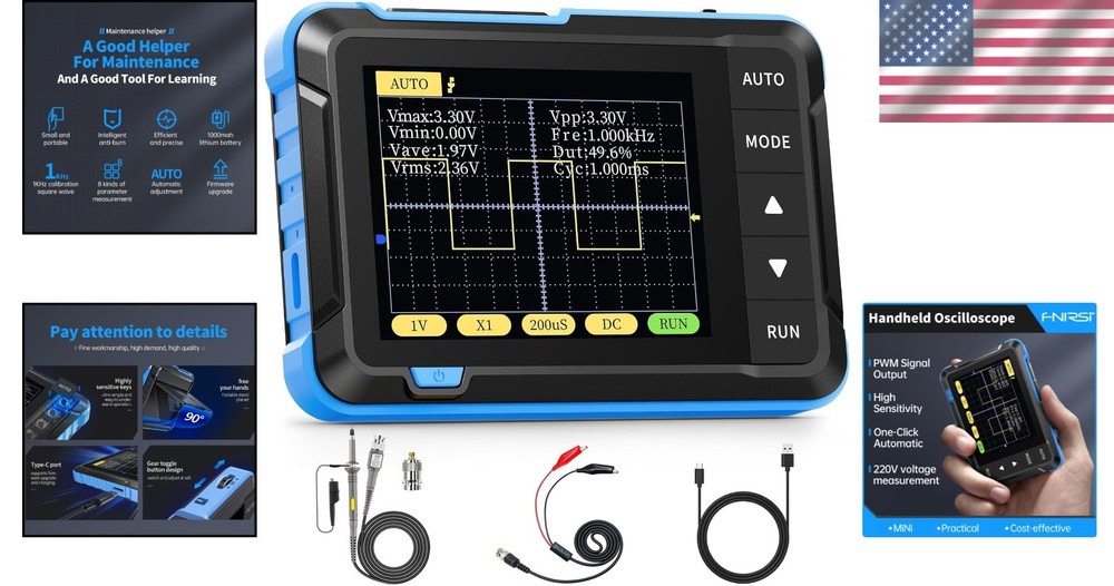 Handheld Oscilloscope Digital Pocket Scope 200KHz 2.5MS/s Auto Trigger