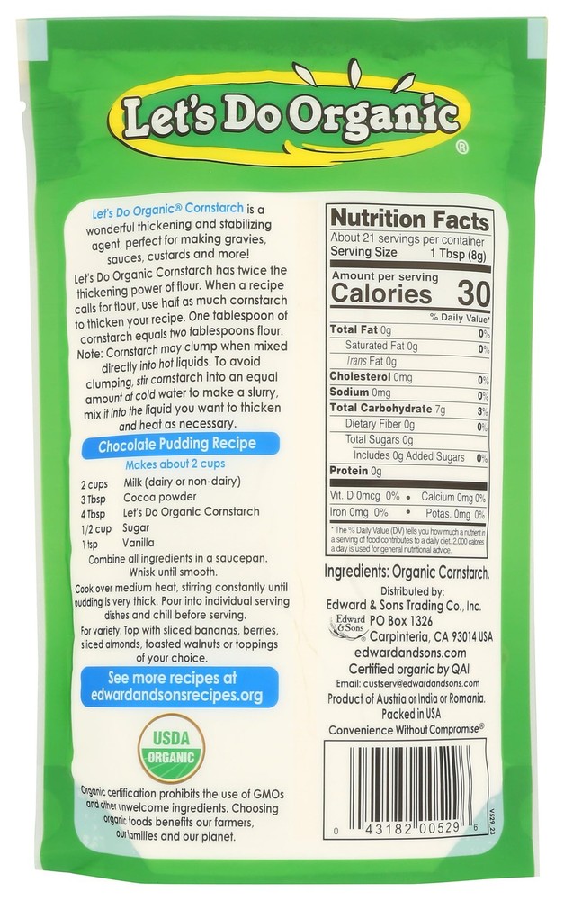 Lets Do Organic Cornstarch 6 Ounce Thickening Agent GMO Free Baking Essential