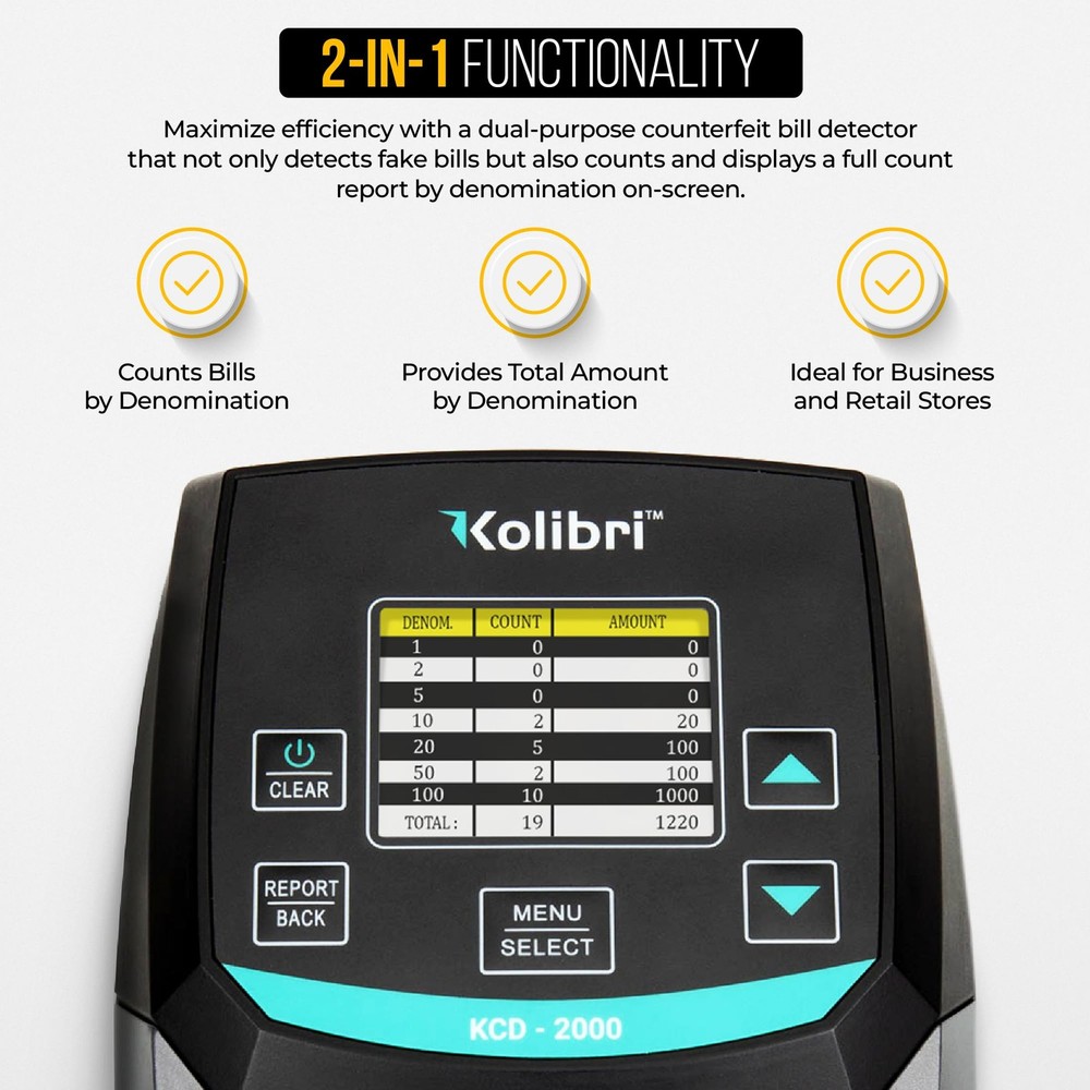 KCD-2000 Advanced Counterfeit Bill Detector | All-Orientation Counterfeit Det...