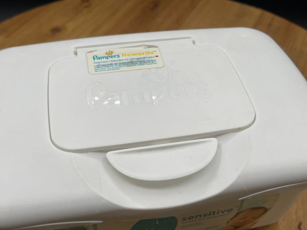 Pampers Sensitive Baby Wipes Plastic Pop Up Refillable Container 64 Count EMPTY