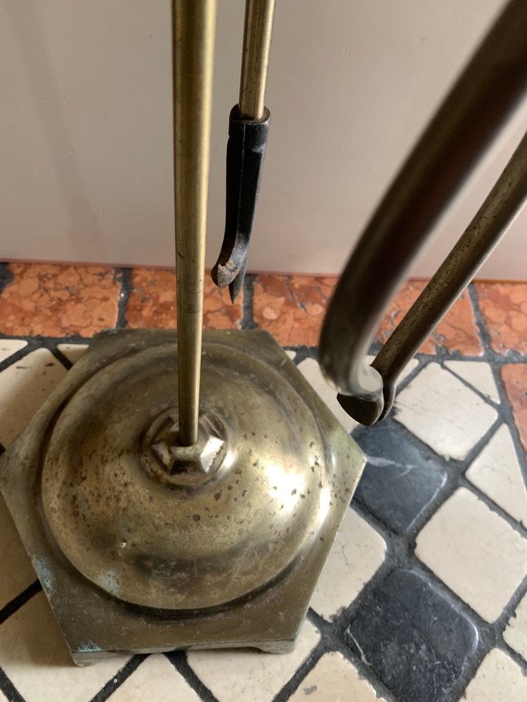 vintage cast iron brass fireplace set
