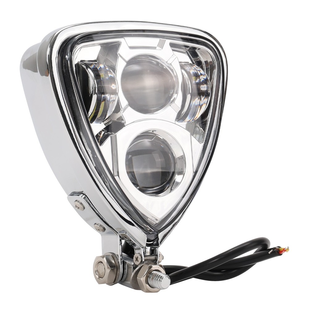 Chrome Motorcycle Triangle Style LED Headlight For Harley Custom Bobber Chopper
