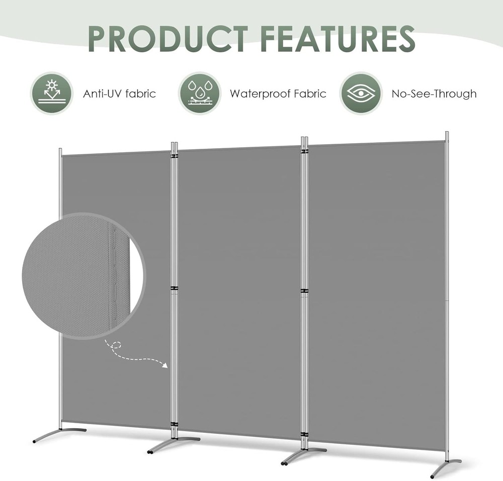 Lightweight 3-Panel Room Partition | 102''W Freestanding Divider for Flexibility