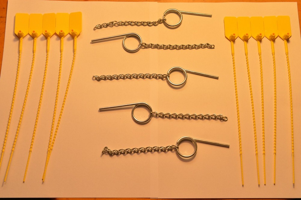 🎯 NEW 5 FIRE EXTINGUISHER PULL PINS W/ CHAIN & 10 YELLOW TAMPER SEALS