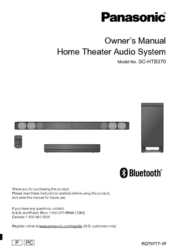Panasonic SC-HTB370 Home Theater System Owners Instruction Manual