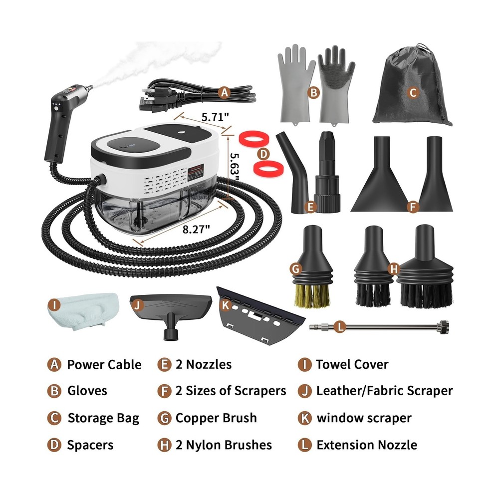 Handheld Steam Cleaner for Home, 2500W High Temperature Pressurized Machine, ...