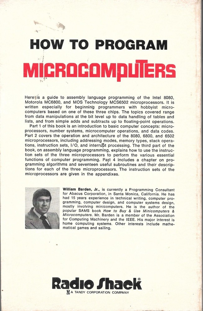 How To Program Microcomputers William Barden, Jr Radio Shack First Edition 1977