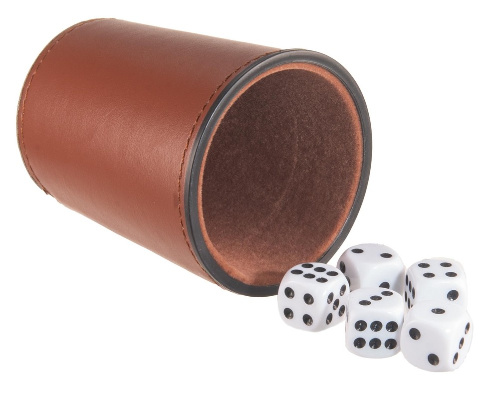 Leather Dice Cup, Quite Felt-Lined Interior, 6 Shaker Cups and 30 Dot Dices, ...