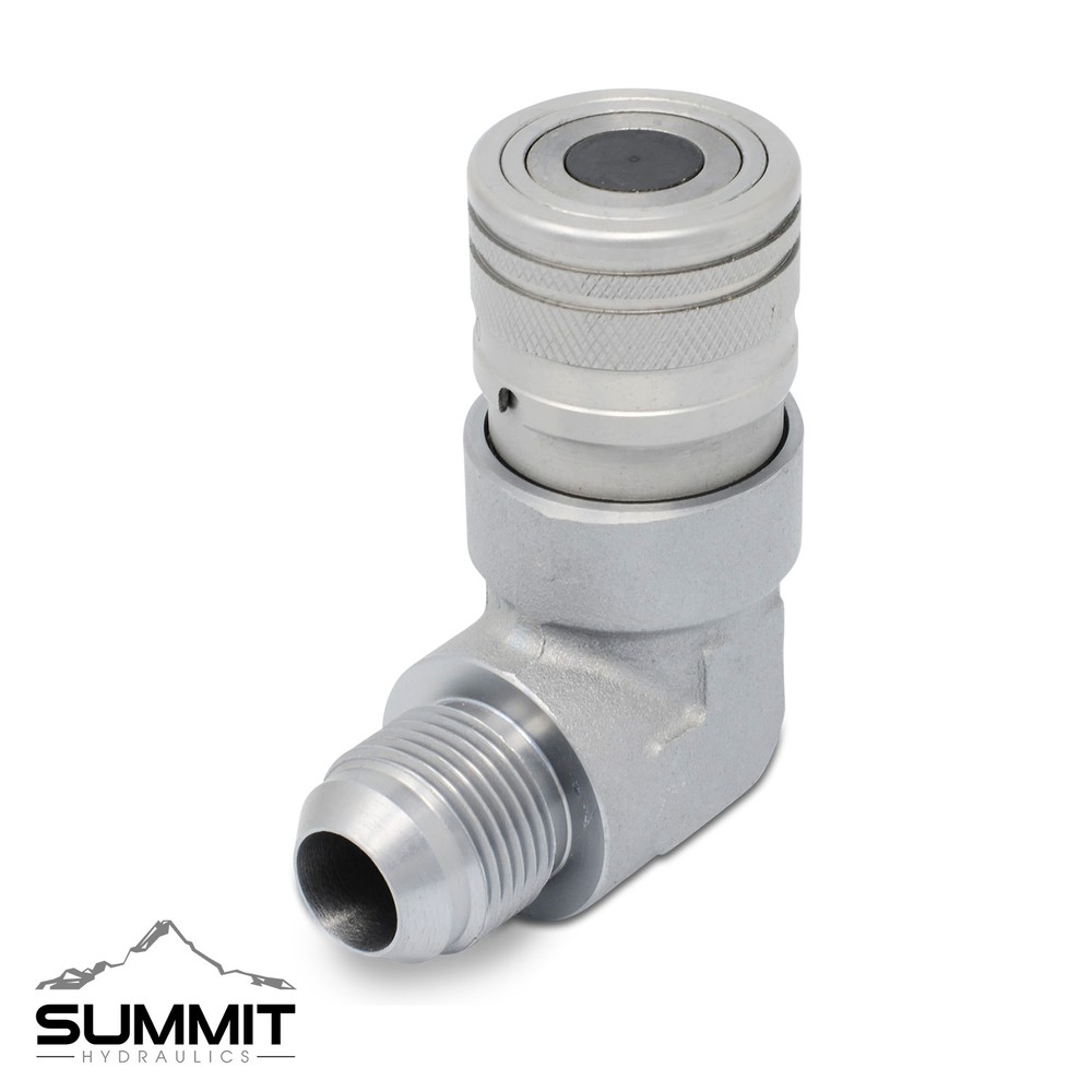 90 Degree Flat Face Hydraulic Quick Connect Coupler Set, 3/4″ JIC Male Thread