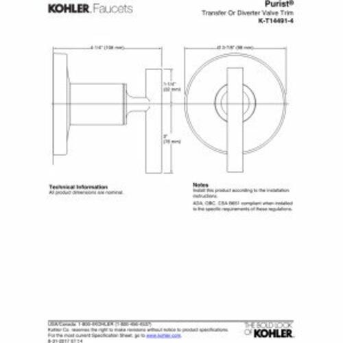 Purist Transfer Valve Trim