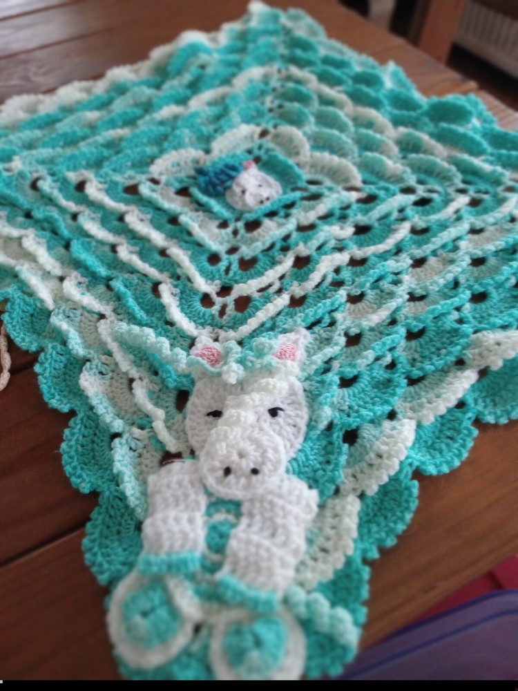 Crochet Baby Blanket with Pegusus Applica