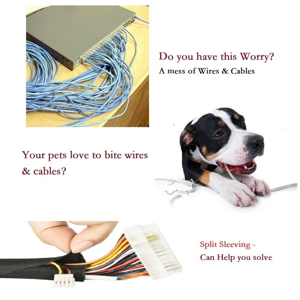 Black Expandable Cable Sleeving Split Wire Loom Tube for Electronics & Auto Use