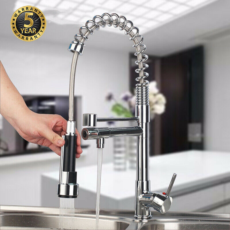Chrome Single Handle Kitchen Faucet Sink Pull Down Sprayer 360° Swivel Mixer Tap