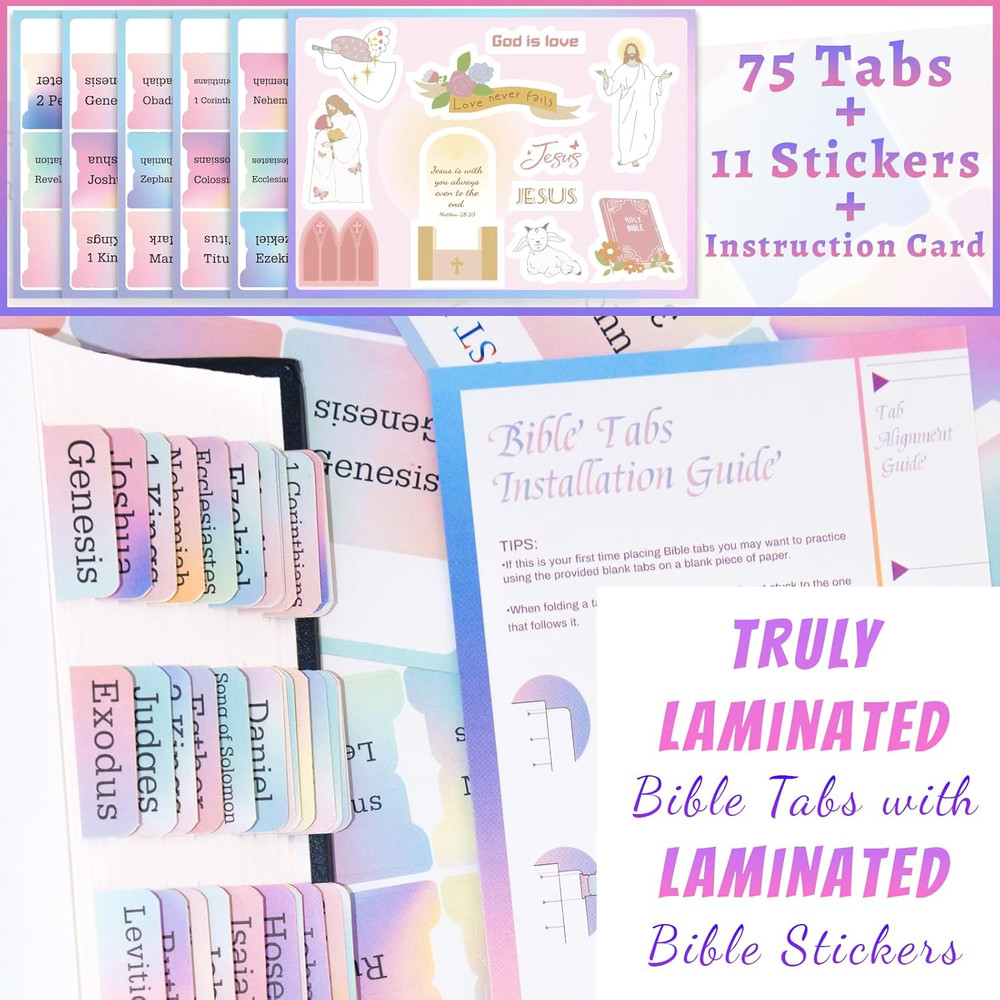 Laminated Bible Tabs with Unique Stickers for Women