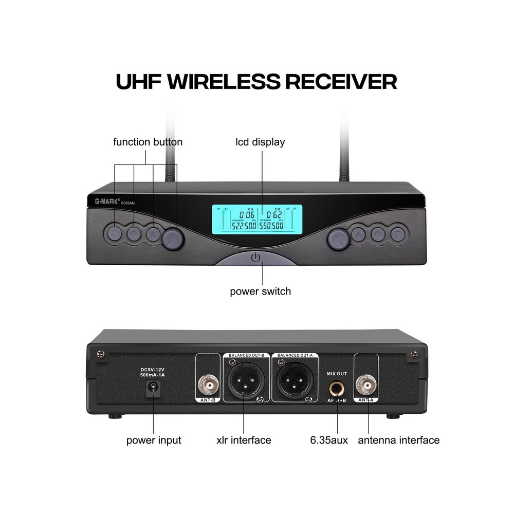G-MARK Wireless Microphone System, Professional UHF Dual Channel Ha... Fast Ship
