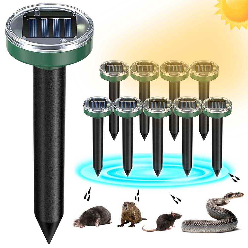 Mole Repellent Solar Powered 10 Pack Snake Ultrasonic, Green