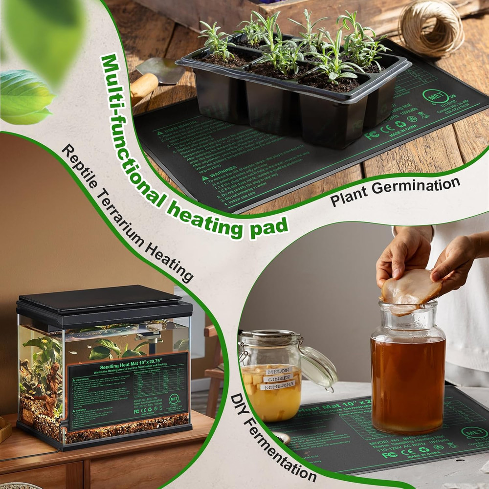 Seedling Heat Mat with Built-in Temperature Controller (2 Pack), 10" x 20.75" Pl