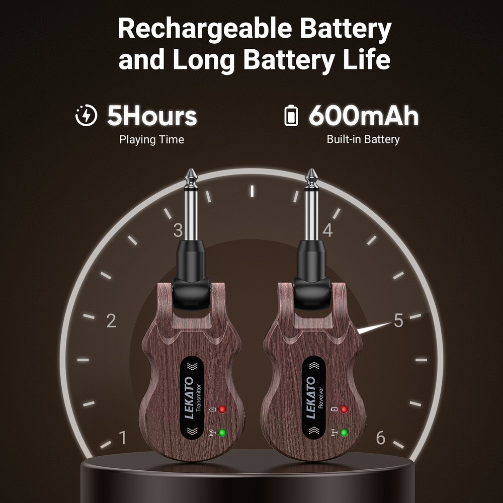 LEKATO Wireless Guitar Transmitter Receiver System 5.8GHz No-interference 100ft