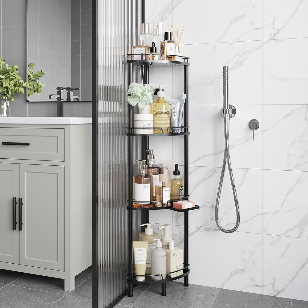 Corner Shower Caddy Standing, 4 Tier Rustproof Metal Shower Organizer with Soap