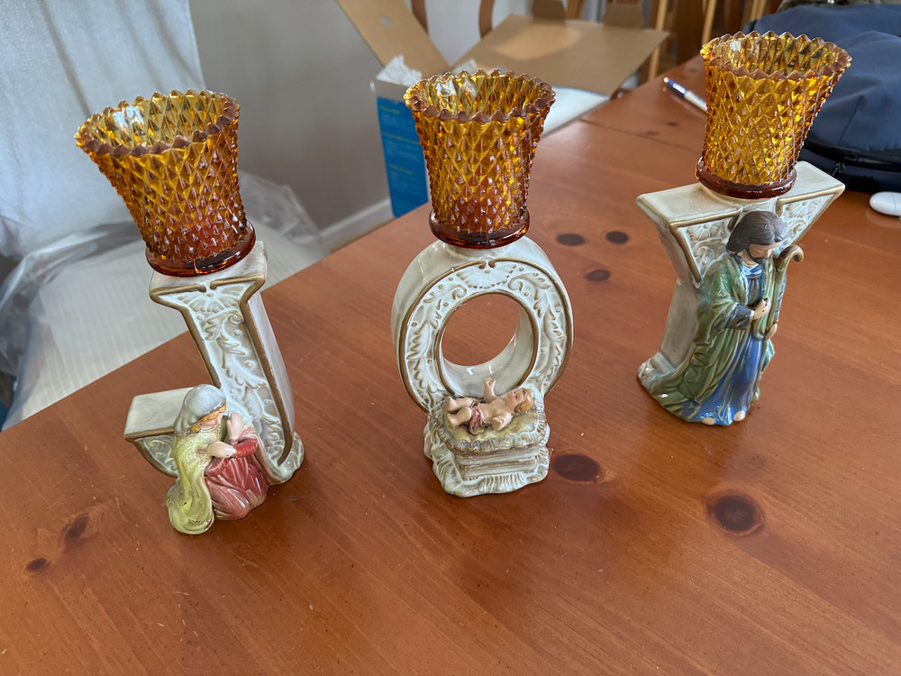 Nativity JOY Candle Holder Set w/ Amber Votives