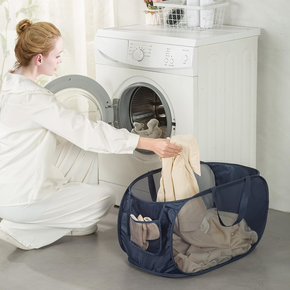 Sturdy Mesh Laundry Hamper Basket Bag,Pop up Basket with Side Pocket for Laun...