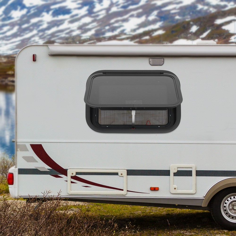 22" x 15" RV Exit Window Camper Push Out Emergency Window w/ Trim & Screen Black