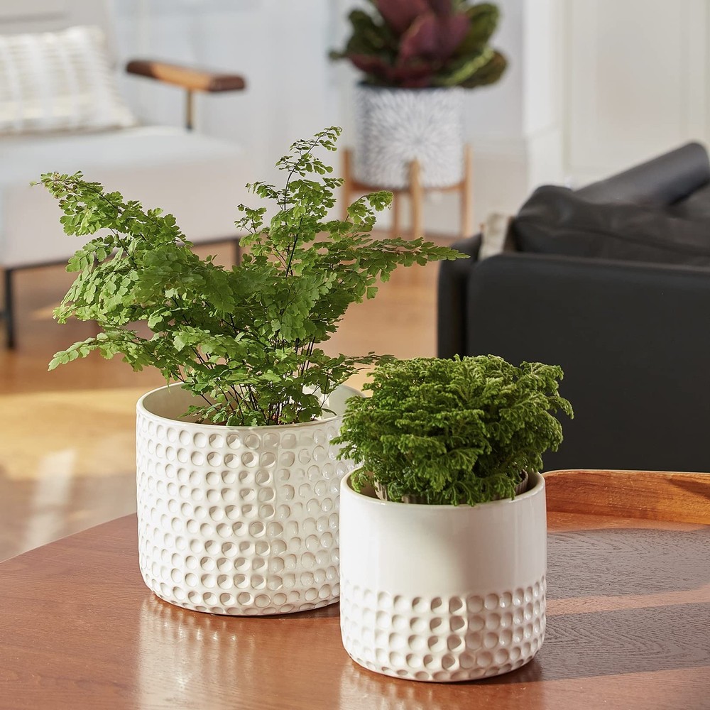 Ceramic Planter Flower Plant Pots- 6.7+5.5 Inch Concave Dot Patterned Cylinde...