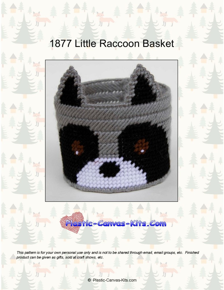 Little Raccoon Basket-Plastic Canvas Pattern or Kit