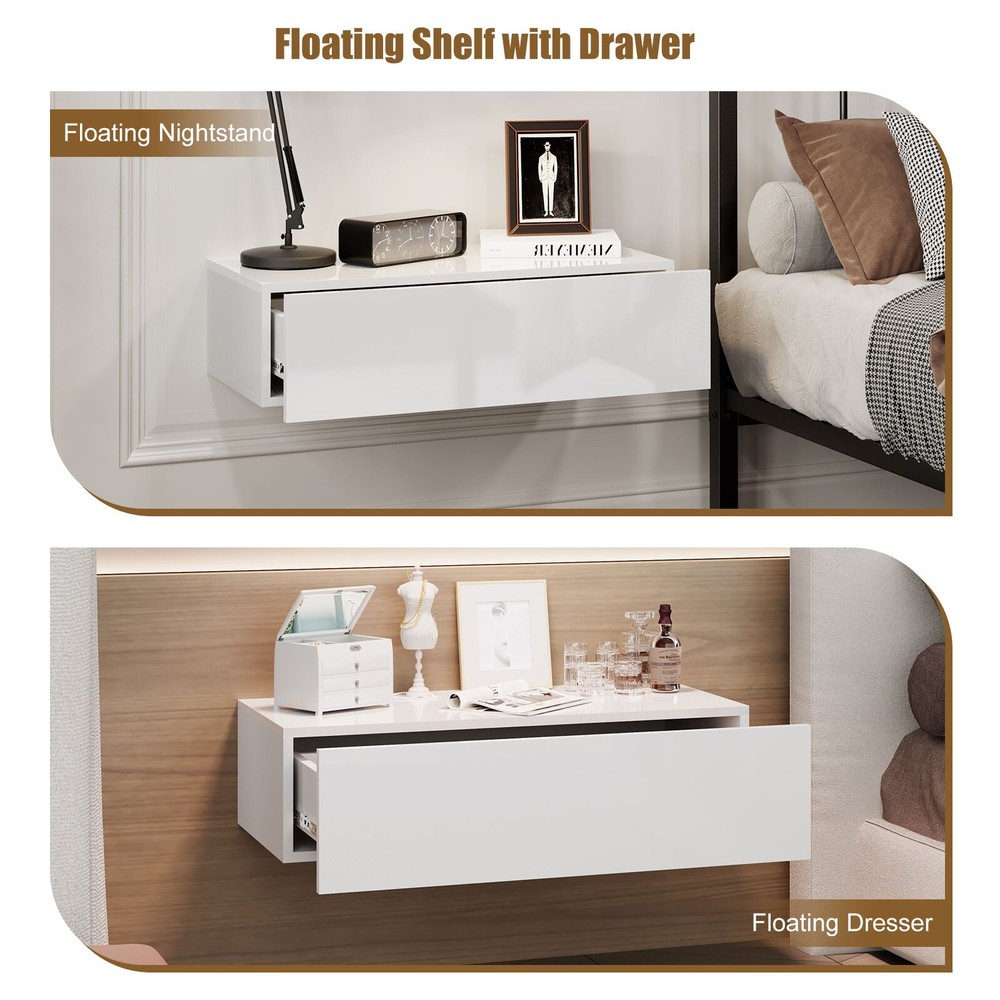 Wall Mounted Bedside Table Floating 1 Drawer Storage Cabinet Nightstand Unit