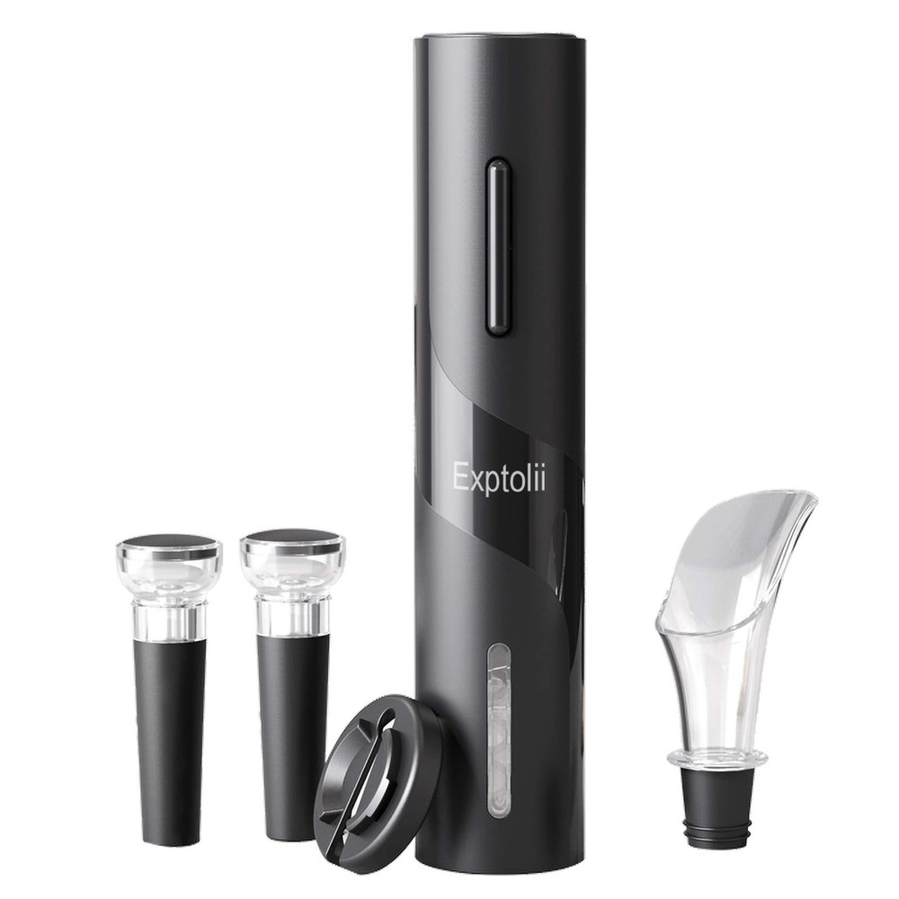 Exptolii Electric Wine Opener, Automatic Bottle Corkscrew with Battery-Black