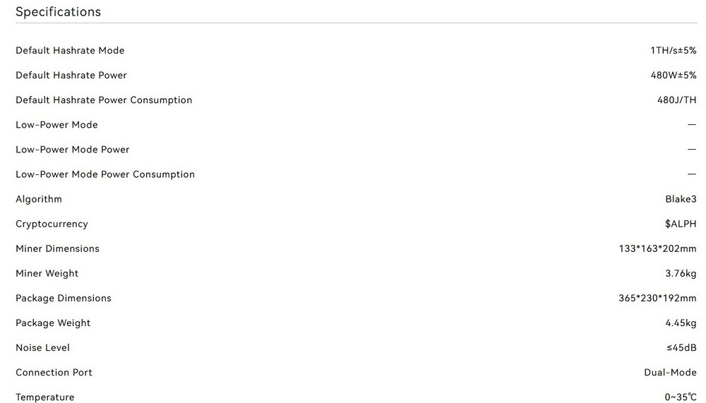 Goldshell AL-BOX II Plus (1Th/s) ALPH ETH/WIFI (internal power supply)