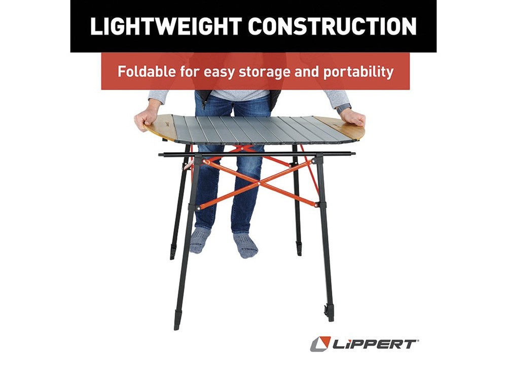 Lippert 2023053727 Roll Top Camping Table - Bamboo & Hammer Grey