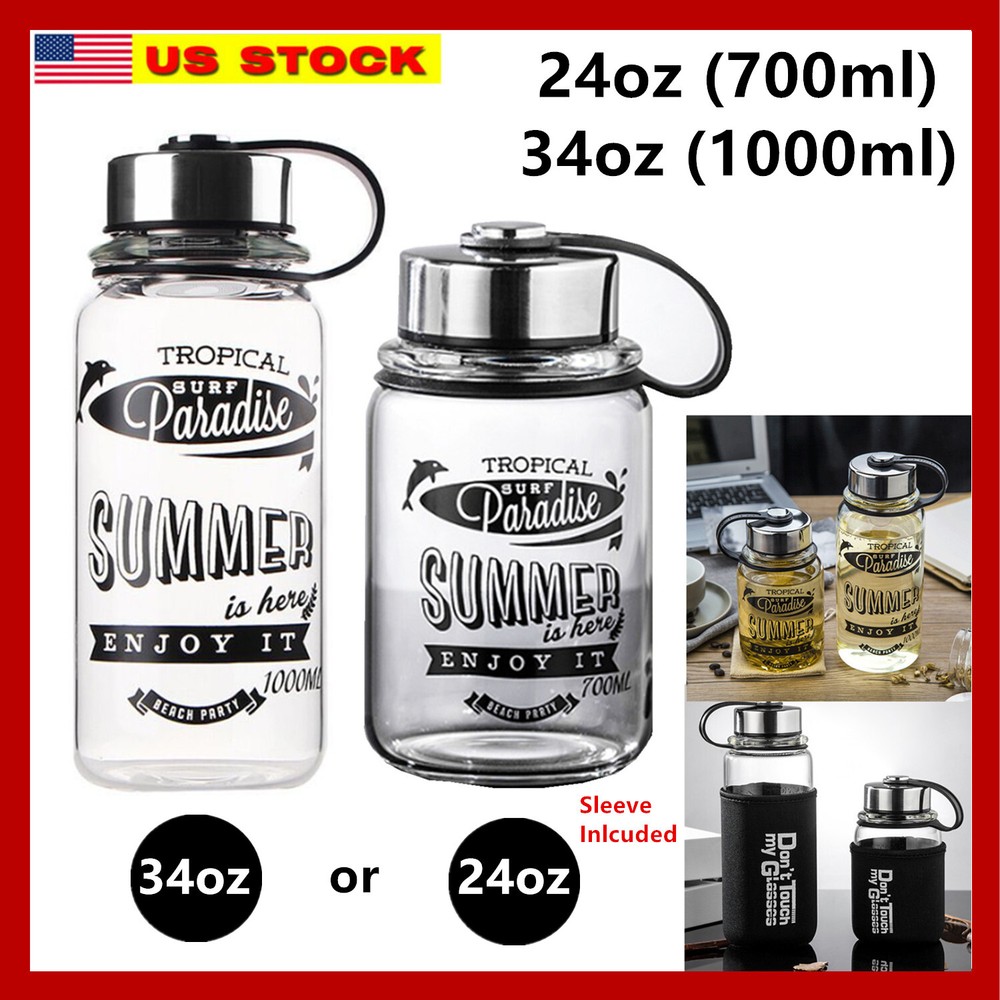 24oz/34oz Glass tea bottle Non-Slip Sleeve, Drinking Stainless Tea Infuser