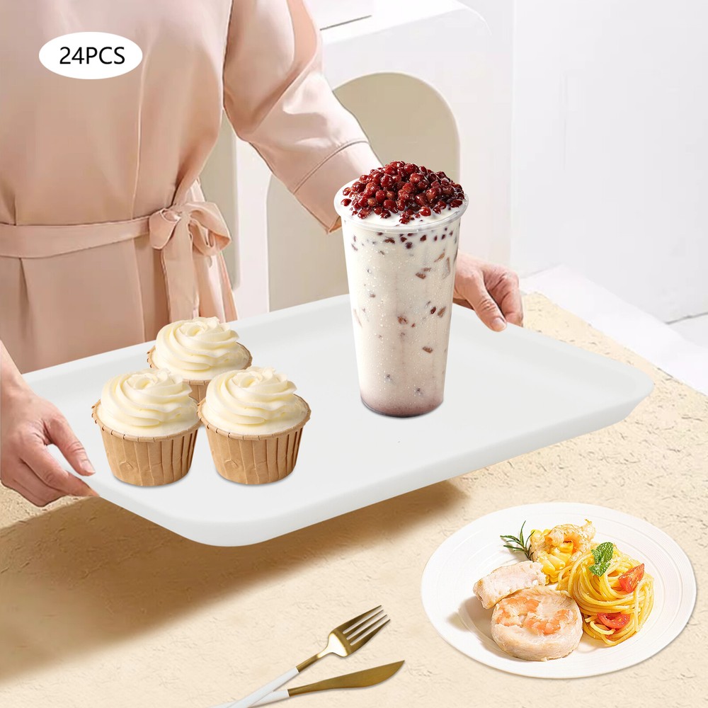 24 Pcs Fast Food Rectangular Fast Food Cafeteria-Tabletts Ideal for Restaurants