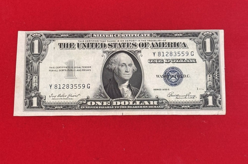 $1 ERROR 1935-E (SILVER CERTIFICATE) MISCUT ERROR - Misaligned print