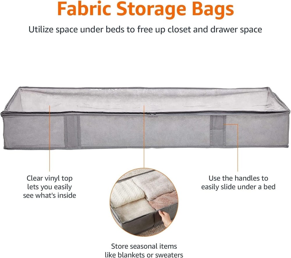 Versatile Fabric Under Bed Storage Containers with Zipper Closure - 2-Pack, Gray