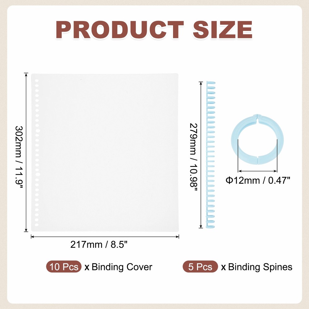 10Pcs Clear Presentation Binding Covers with 5Pcs 12mm Combs Kit, Sky Blue