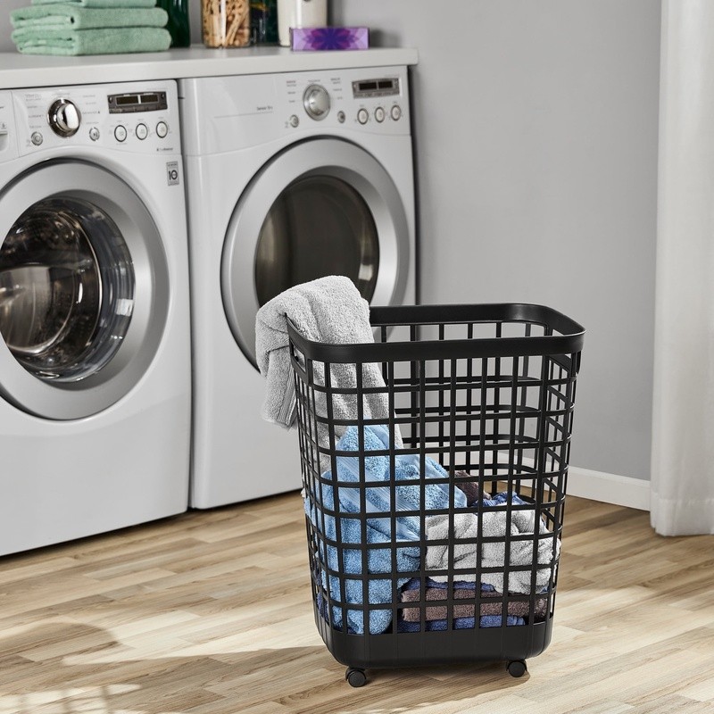 Rolling Laundry Hamper Plastic Open-Top 2.6 Bushel W/ Wheels Easy Carry New