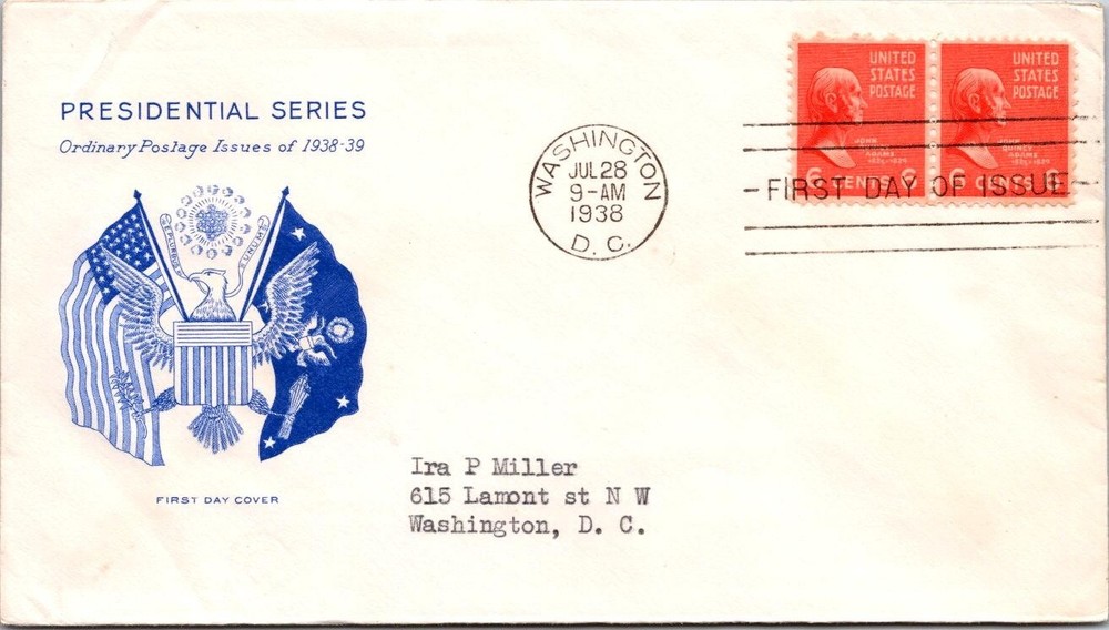 FDC 1938 SC #811 Grimsland Cachet - DC Cancel - Pair - J28332